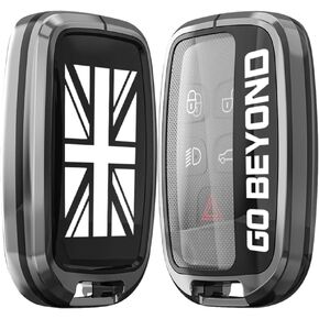 Alloy Metal Key Fob Cover,Compatible with Land Rover Range Rover Evoque Velar Sport Discovery Jaguar XE XF XJ F-Pace F-Type Key Fob,Armor TPU Key Fob Case English Flag Black