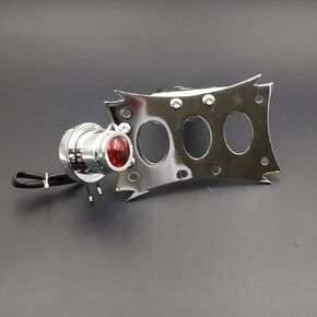AfterMokit Replacement for Chrome Side Mount License Plate Bracket Integrated withn Chrome Ring Chrome LED Tail Light Universal Fit Honda Harley Davidson Bobber Chopper Kawasaki Suzuki Yamaha 7x4 inch