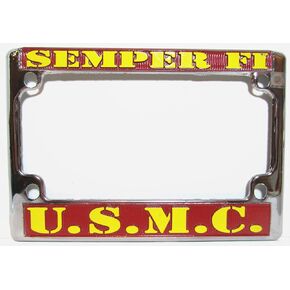 US Marines Chrome Motorcycle License Plate Semper Fi Frame USMC