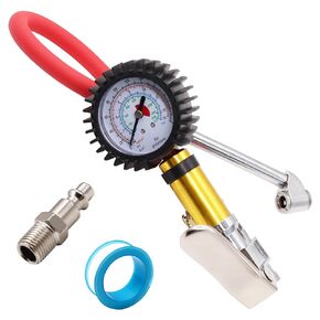 Aienxn Tire Pressure Gauge with Inflator, 220 PSI Air Pressure Gauge for Tires, 2.5" Pressure Reader, Extended Straight-on Air Chuck Q-049