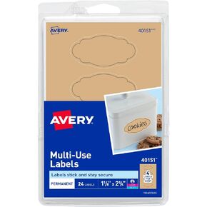 Avery Multi-Use Labels, Kraft Brown Oval Scroll 1-1/8 x 2-1/4, Pack of 24 (40151)
