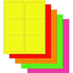 NextDayLabels - Assorted Fluorescent Labels | 5 Colors -Yellow, Red, Orange, Green and Pink | 5 Sheets of Each Color | 4" x 3-1/3" | 6 Per Page | 150 Labels