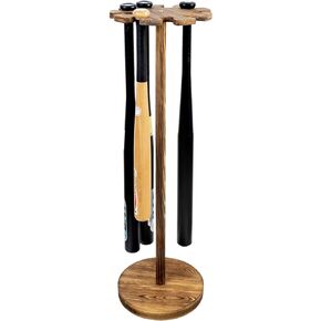 MyGift Rustic Wood Freestanding Baseball Bat Display Rack, Holds 9 Bats