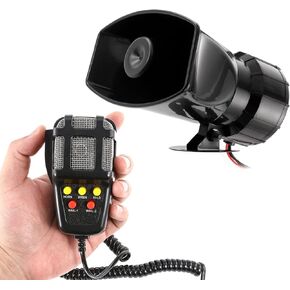 ALAVENTE Car Siren Horn 100 Watt 5 Tone Sound Siren Horn with Mic PA Speaker System Universal Fit for Car Vehicle Van Truck Motorcycle Moped