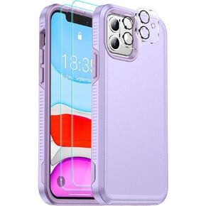 SPIDERCASE Shockproof for iPhone 11 Case,[10 FT Military Grade Drop Protection],Phone Charms with 2 pcs[Tempered Glass Screen Protector+Camera Lens Protector] Heavy Duty Protective Phone Case,Purple
