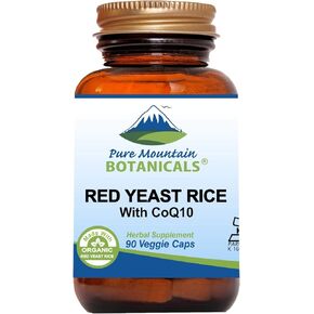 Pure Mountain Botanicals Red Yeast Rice with CoQ10 90 Kosher Vegan Capsules Now with 600mg Organic Red Rice Yeast Plus Co Q 10