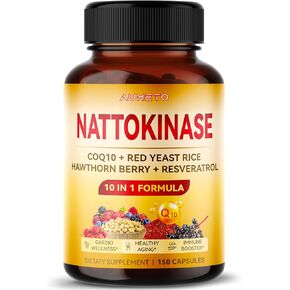 Nattokinase Supplement Enhanced Formula with CoQ10, Red Yeast Rice, Hawthorn Berry, Resveratrol for Healthy Aging and Immune System - Made in The US