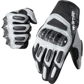 WTACTFUL Goatskin Leather Carbon Knuckle Motorcycle Gloves for Men and Women Full Finger Touchscreen Motorbike Gloves for BMX ATV MTB Riding Road Racing Motocross