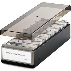 MaxGear Business Card Holder for Desk, Business Card Organizer Business Card Case, Credit Card Holder File, Index Card Box Storage, Capacity: 800 Cards (3.5" x 2.2"), A-Z Tabs, Metal Structure, Black