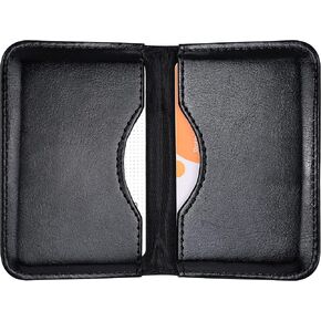 Business Card Holder, 2-Sided PU Leather Folio Pocket Slim Name Card Wallet Case with Magnetic Shut for Men and Women - Black