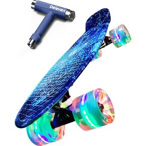 Deleven 22" Skateboard with Bright LED Wheels, Skate Tool, ABEC 7 Bearings - for Kids Beginners Adults