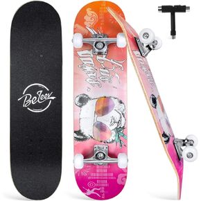 BELEEV Skateboards for Beginners, 31 x 8 inch Complete Skateboard for Kids Teens Adults, 7 Layer Canadian Maple Double Kick Deck Concave Cruiser Trick Skateboard with All-in-One Skate T-Tool