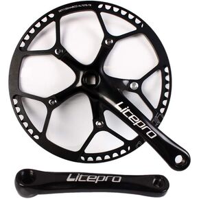 BUCKLOS Folding Bike Crankset 170mm, 130 BCD Round Single Speed Chainring 45T 47T 53T 56T 58T, Bicycle Aluminium Alloy Ultralight Sprocket Cranksets Arm, fit 14/16/20 inch Foldable Track Road Bike