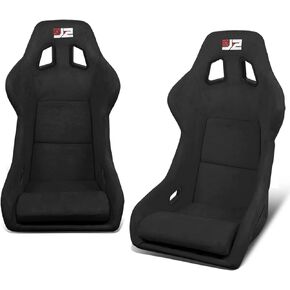 J2 Engineering J2-RS-004-BK Pair of Black Stitching Reclinable Back Rest Racing Bucket Seats 35" H X 23" W X 23" D Universal Fit in Kuwait