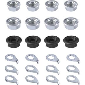 SAVITA 24pcs Bike Wheel Axle Nut and Bicycle Hub Safety Washer Kit, Carbon Steel M8/M9.5/M10 Bicycle Hub Flanged Axle Nuts Bicycle Parts Accessories for Front and Rear Mountain Bike Wheel Axle
