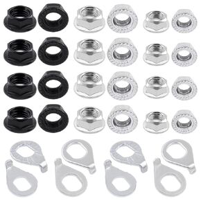 60Pcs M8 M9.5 M10 Bicycle Wheel Axle Nuts and Washer Assortment Kit Including Bike Hub Hex Flange Nuts, Front and Rear Wheel Hub Safety Washers Retaining Clips for Road Mountain Bike