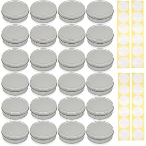 SimbaLux Screw Top Round Steel Tin Cans 2 oz (60ml) with Self Adhesive White Round Stickers, 24 Pack in Kuwait