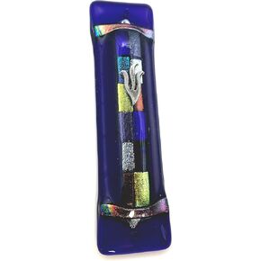 Twelve Tribes Mezuzah - Midnight Blue Art Glass with Twelve Shimmering Fused Glass Gift Box and Non-Kosher Scroll Included Hand Made in The USA in Saudi Arabia