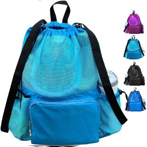 ButterFox Large Swimming Equipment Mesh Bag With Separated Waterproof Dry Compartment, Dry and Wet Separated (Blue)