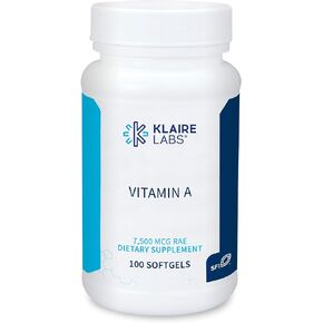 Klaire Labs Vitamin A - High Potency 25000 IU Dose (7,500mcg RAE) from Fish Liver Oil, Preformed Retinol Form (100 Softgels)