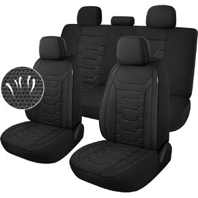 CAROMOP Breathable Car Seat Cover 2 Front Seats, 3D Air Mesh Cloth Seat Covers for Cars, Universal Fit Automotive Car Interior Covers for SUV Vans Sedans Trucks(Black/Beige)