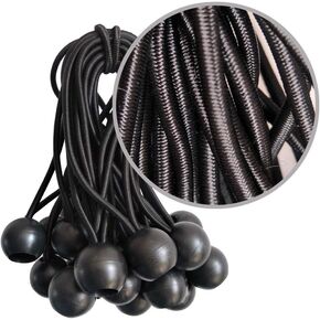 Ball Bungee Cords, 50 Packs, 4 Inch Black Tie Down Cords for Tarp, Canopy Shelter, Wall Pipe, UV Resistant