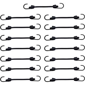 Mini Bungee Cord with Hooks 2 Inch, Plastic Coated, Without Sharp Hook End, 15 Piece
