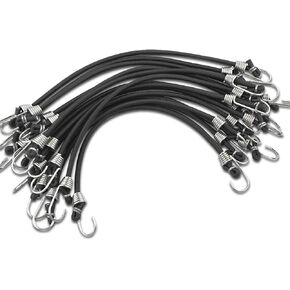 15 Pack Heavy Duty Bungee Cords with Hooks 11 Inch Mini Rubber Bungee Cord Elastic Bungee Straps for Outdoor Camping Small Stretchy Cord for Luggage Roof Racks Tents Tarps Bikes Car Rvs (Black)