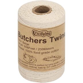 Vivifying Butchers Twine, 656 Feet 3Ply Food Safe Cotton Bakers Twine String for Tying Meat, Making Sausage, Trussing Turkey, Roasting, Cooking and Packing(Beige)