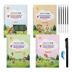 4 Pack Grooved Handwriting Books for Kids Magic Practice Copybook Cursive Writing Combination Groove Calligraphy Copybook for Kindergarten Preschool (4)