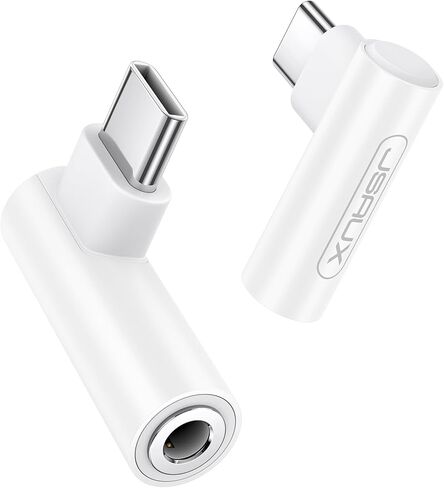 JSAUX 2 حزمة محول صوت USB C إلى 3.5 مم بزاوية قائمة، محول مقبس سماعة رأس من النوع C إلى Aux مع دونجل DAC HiFi 24 بت متوافق مع Samsung Galaxy S23 Ultra، Pixel 7، iPad Pro، MacBook، iPhone 15 in Kuwait