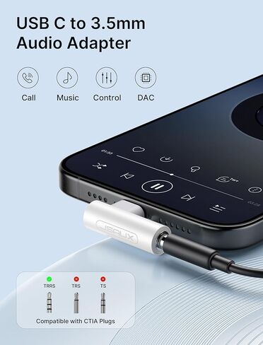 JSAUX 2 حزمة محول صوت USB C إلى 3.5 مم بزاوية قائمة، محول مقبس سماعة رأس من النوع C إلى Aux مع دونجل DAC HiFi 24 بت متوافق مع Samsung Galaxy S23 Ultra، Pixel 7، iPad Pro، MacBook، iPhone 15 in Kuwait