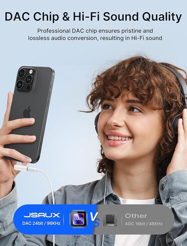 JSAUX 2 حزمة محول صوت USB C إلى 3.5 مم بزاوية قائمة، محول مقبس سماعة رأس من النوع C إلى Aux مع دونجل DAC HiFi 24 بت متوافق مع Samsung Galaxy S23 Ultra، Pixel 7، iPad Pro، MacBook، iPhone 15 in Kuwait