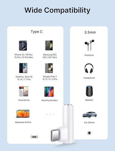 JSAUX 2 حزمة محول صوت USB C إلى 3.5 مم بزاوية قائمة، محول مقبس سماعة رأس من النوع C إلى Aux مع دونجل DAC HiFi 24 بت متوافق مع Samsung Galaxy S23 Ultra، Pixel 7، iPad Pro، MacBook، iPhone 15 in Kuwait