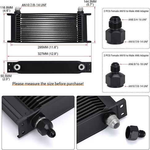 10 Row AN10-10AN Stacked Plate Oil Cooler 6AN 8AN Adapter Universal Engine Transmission Aluminium Alloy in Kuwait