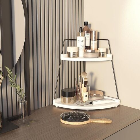 XSuYung 2 Tier Corner Bathroom Counter Organizer,Coffee Bar Organizer for Countertop,Bathroom Organizers and Storage,Wood Bathroom Accessories/Decor(White) in Saudi Arabia