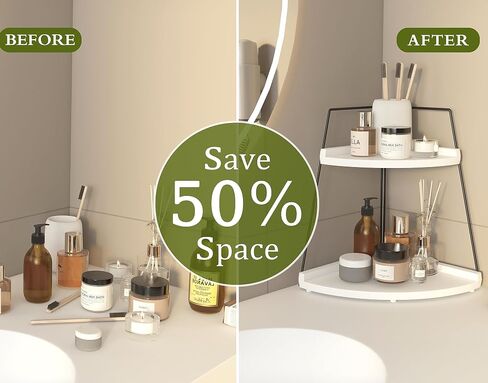 XSuYung 2 Tier Corner Bathroom Counter Organizer,Coffee Bar Organizer for Countertop,Bathroom Organizers and Storage,Wood Bathroom Accessories/Decor(White) in Saudi Arabia