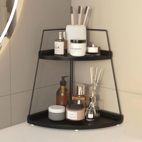 XSuYung 2 Tier Corner Bathroom Counter Organizer,Coffee Bar Organizer for Countertop,Bathroom Organizers and Storage,Wood Bathroom Accessories/Decor(White) in Saudi Arabia