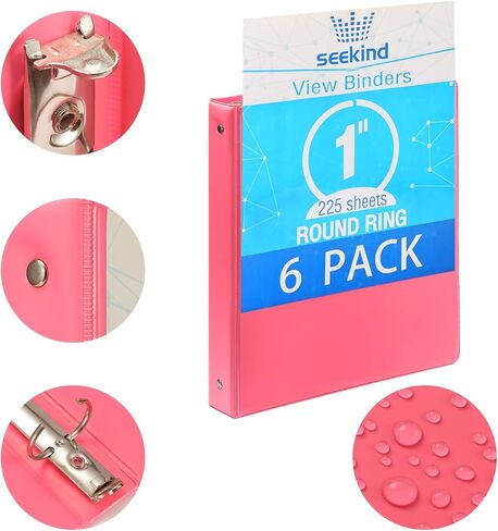 مجلدات حلقات مقاس 1 بوصة، مجلدات عرض SEEKIND، تحمل ورقًا يصل إلى 8.5 بوصة و11 بوصة، غطاء شفاف قابل للتخصيص، للمنزل والمكتب ومستلزمات المدرسة، 6 عبوات in Kuwait