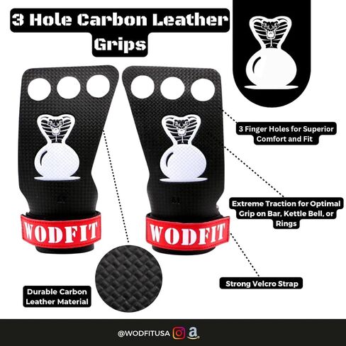 3 Hole Carbon Gym Hand Grips for Weightlifting, Pull Ups, Gymnastics, Wods with Wrist Straps, Crossfit Grips for Men and Women, Comfort and Support, Protection from Rips and Blisters in Saudi Arabia