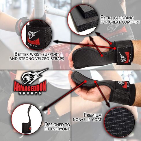 ARMAGEDDON SPORTS Weight Lifting Gym Hand Grips Workout Straps with Adjustable Wrist Support Wraps - Fitness Gloves Alternative in Saudi Arabia