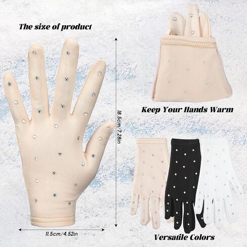 Liliful 3 أزواج من قفازات التزلج الحرارية للنساء والفتيات قفازات التزلج على الجليد مع زخرفة حجر الراين للتدريب على أداء اختبار المنافسة وعرض الرقص، مقاس متوسط، 3 ألوان in Kuwait