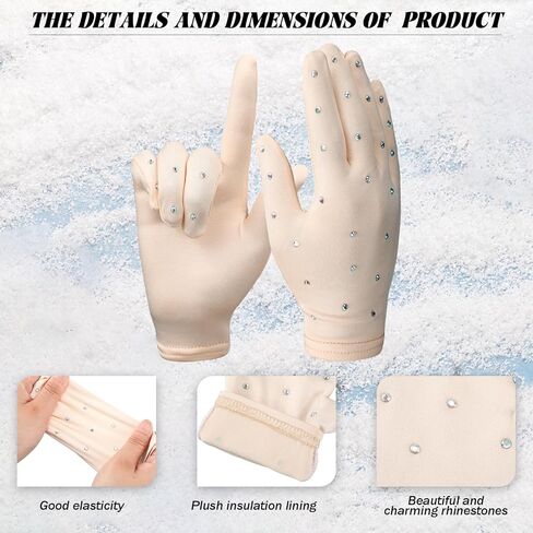 Liliful 3 أزواج من قفازات التزلج الحرارية للنساء والفتيات قفازات التزلج على الجليد مع زخرفة حجر الراين للتدريب على أداء اختبار المنافسة وعرض الرقص، مقاس متوسط، 3 ألوان in Kuwait