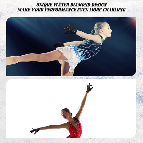 Liliful 3 أزواج من قفازات التزلج الحرارية للنساء والفتيات قفازات التزلج على الجليد مع زخرفة حجر الراين للتدريب على أداء اختبار المنافسة وعرض الرقص، مقاس متوسط، 3 ألوان in Kuwait