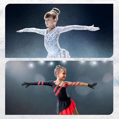 Liliful 3 أزواج من قفازات التزلج الحرارية للنساء والفتيات قفازات التزلج على الجليد مع زخرفة حجر الراين للتدريب على أداء اختبار المنافسة وعرض الرقص، مقاس متوسط، 3 ألوان in Kuwait