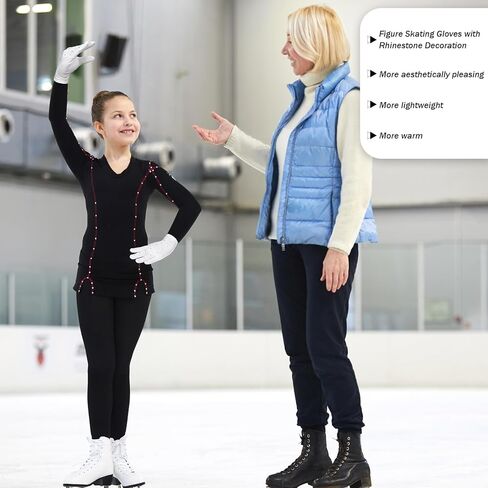 Liliful 3 أزواج من قفازات التزلج الحرارية للنساء والفتيات قفازات التزلج على الجليد مع زخرفة حجر الراين للتدريب على أداء اختبار المنافسة وعرض الرقص، مقاس متوسط، 3 ألوان in Kuwait