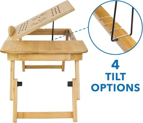 تركيبها! صينية سرير للكمبيوتر المحمول مع سطح مائل ودرج تخزين قابل للسحب | طاولة إفطار قابلة للتعديل بتصميم قابل للطي | صينية الكمبيوتر المحمول المصنوعة من الخيزران الطبيعي والصديقة للبيئة (MI-7212) in Kuwait