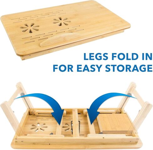 تركيبها! صينية سرير للكمبيوتر المحمول مع سطح مائل ودرج تخزين قابل للسحب | طاولة إفطار قابلة للتعديل بتصميم قابل للطي | صينية الكمبيوتر المحمول المصنوعة من الخيزران الطبيعي والصديقة للبيئة (MI-7212) in Kuwait