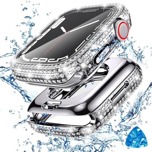 Tensea [2 in 1 for Waterproof Apple Watch Screen Protector Case Series 10 46mm Accessories, iWatch Hard Diamond Front and Back Bumper Case with Tempered Glass Film, Bling Face Cover Women, 46 mm in Saudi Arabia