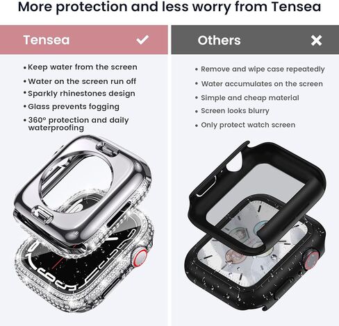 Tensea [2 in 1 for Waterproof Apple Watch Screen Protector Case Series 10 46mm Accessories, iWatch Hard Diamond Front and Back Bumper Case with Tempered Glass Film, Bling Face Cover Women, 46 mm in Saudi Arabia